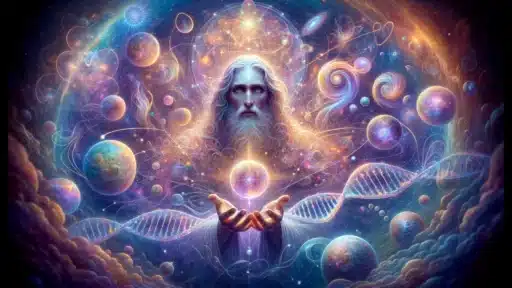 DALL·E 2024 04 06 17.34.55 Illustrate a scene in the Pixar animation style framed in a 16 9 dimension where God as the supreme intelligence is the central theme. This god d